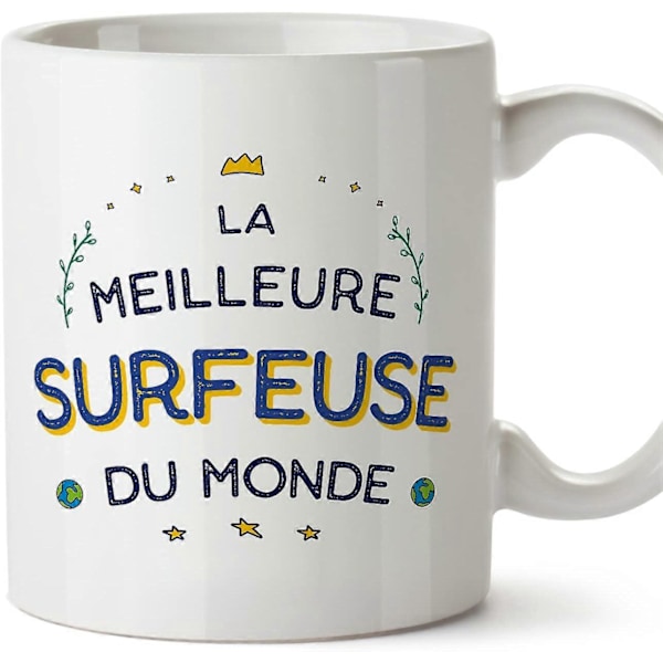 Surffaaja Nainen Muki Ranskaksi Meilleur du Monde Hauska Lahja Kollegoille Keraaminen 330 ml Muki