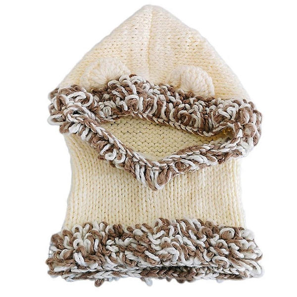 Varm Stickad Halsduk Luva Stickad Öronlapp Hatt Baby Småbarn Barn Vinterhattar Ull Öronlapp Luva Halsdukar Skull Cap Vuxen Present Beige Khaki Tofs