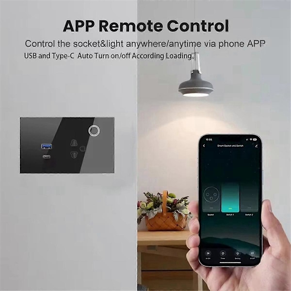 WiFi Smart Tuya 16A seinäpistorasia USB TYPE-C pistoke pistorasia virta Alexalle Home Smart Life musta EU