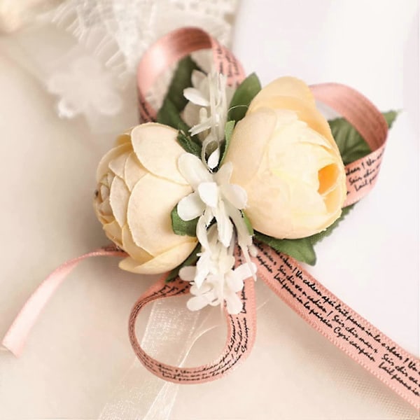 2023 - Håndleddsblomst Rose Bryllup Håndleddsblomst 6 Stykker Vintage Bryllupsblomst Håndleddsstropp Armbånd (ShiKai)