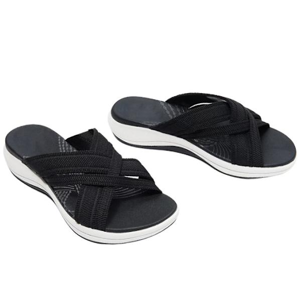 Kvinder Cross Strap Sandaler Hjemmesko med åben tå strandsko Black 42