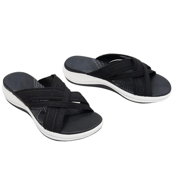 Kvinnor Cross Strap Sandaler Tofflor Open Toe Beach Shoes Black 36