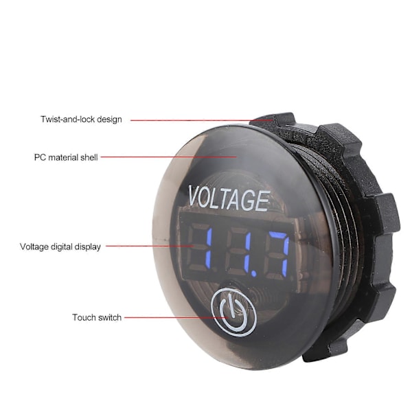 Universal LED DC Digital Voltmeter Spændingsmåler Bilbatterimåler 12?24V M/ Touch SwitchBlå