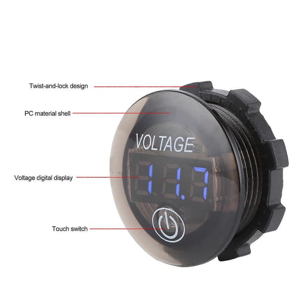 Universal LED DC Digital Voltmeter Spenningsmåler Bilbatterimåler 12?24V m/ Berøringsbryter Blå