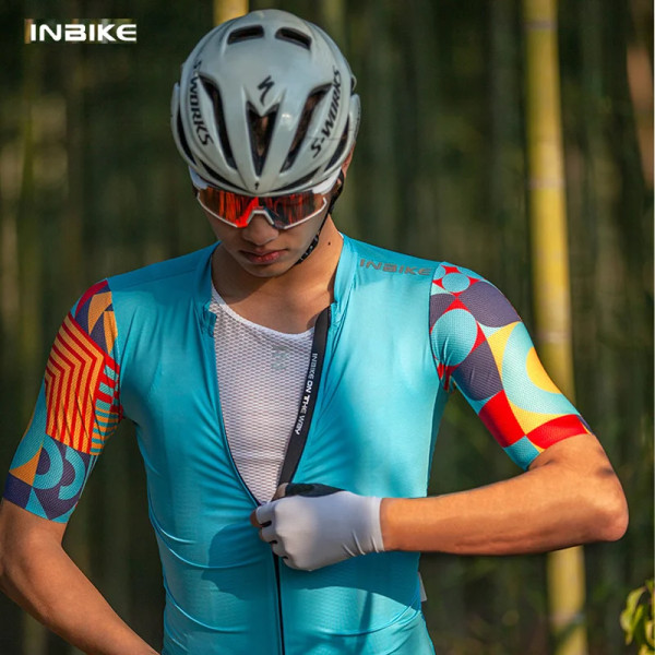 INBIKE 2024 Summer Cycling Jersey Miesten lyhythihaiset nopeasti kuivuvat miesten pyöräilypaidat, joissa on 3 taskua koko vetoketjullinen MTB-vaatteet Red XS