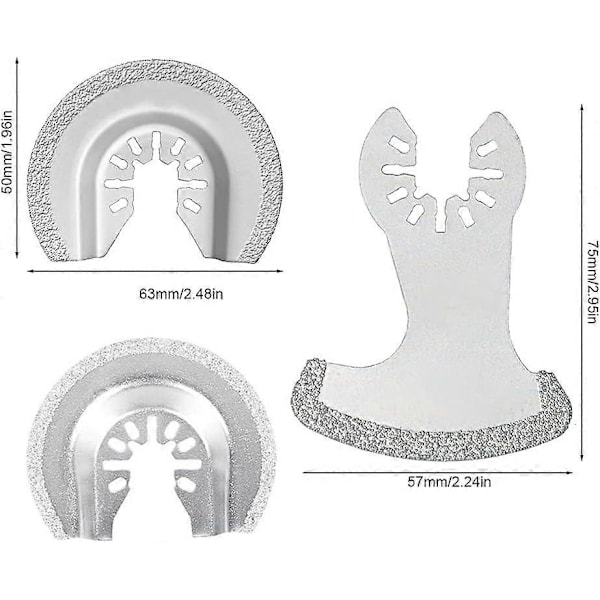 Oscillerende Korn Oscillerende Blade Sæt med 2 Diamant Oscillerende Multi-Værktøjsblade Segl og Halvcirkel til Riller Slibning af Fliser og Betonvægge
