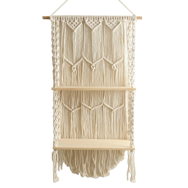 Makrame Væghængt Hylde Boho Træ Flydende Hylder Makrame Tapestry Rack