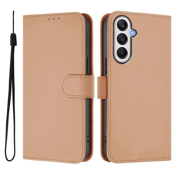 Solid Farve Tegnebog Læder Telefon Cover med Rem til Samsung Galaxy S24 FE - Nude