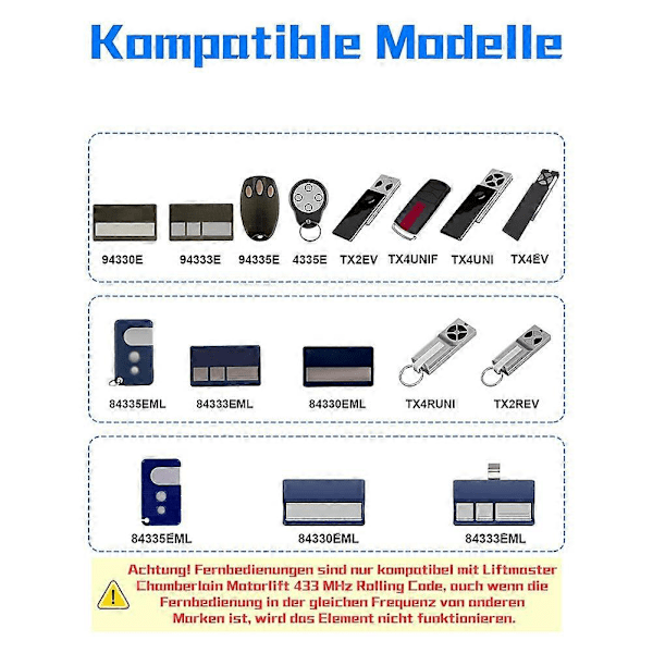 Fjärrkontroll för garageport för Chamberlain Liftmaster Motorlift TX4RUNI TX4UNI 84335E, Garageport Ha