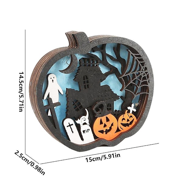 Trä Pumpa Ljus Led Halloween Tänd Trä Bord Dekoration Skugglåda Bordsskiva Mittstycke Pumpa Lampa Bordsdekoration haunted house