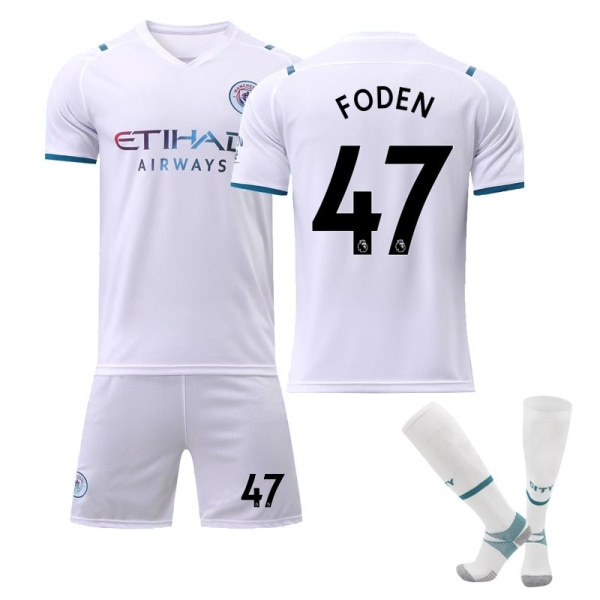 21-22 Manchester City hvid udebane fodboldtrøje nr. 17 De Bruyne trøje børns voksendragt træningsdragt NO.47 FODEN 16