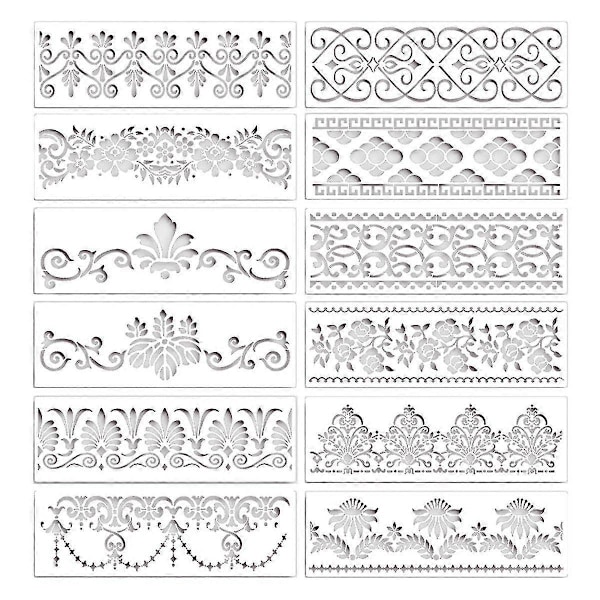 12 kpl Kukka Reunamuotti Sapluunat Mandala Sapluunat Uudelleenkäytettävät Leikkausmaalausmallit DIY Askartelusapluunoihin, 12 x 3,9 tuumaa