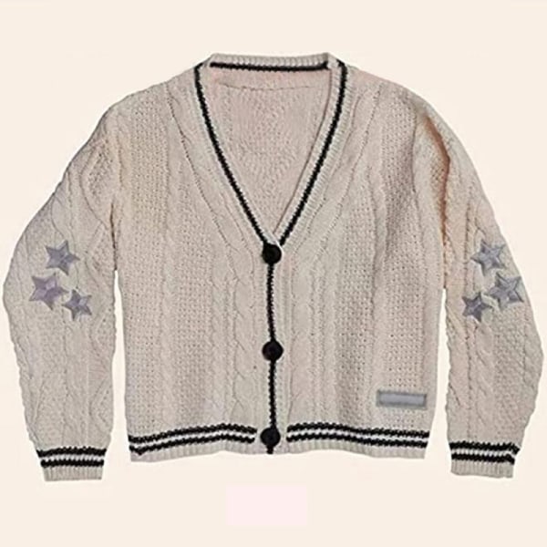 2023 ny Y2K retro print stickad cardigan casual tröja Creamy-white XL