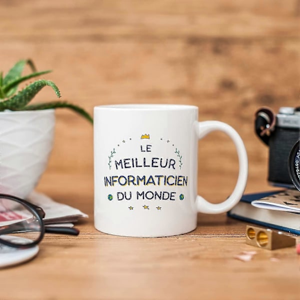 Datavetare Man Mugg på Franska Meilleur du Monde Rolig Present till Kollegor Keramisk 33 cl Mugg