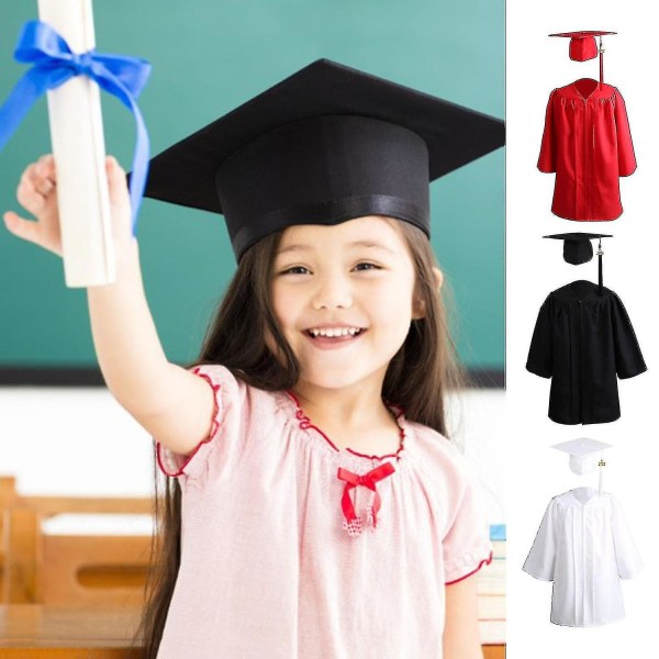 1 set valmistumisen pukuvetoketju ja hattu Polyesterista valmistettu lasten akateeminen mekko Black L