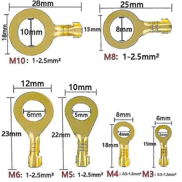 150 Ring Kabelsko M10 M8 M6 M5 M4 M3 Ring Kabelsko Sæt Messing Kabelsko