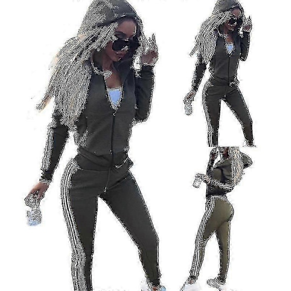 Dam 2-dels Athleisure Sportkläder Träningsdräkt Hoodie Byxor Set