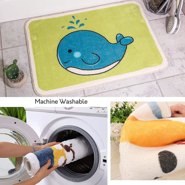 Tflycq tegneserie badeteppematte, badeteppe kompatibelt med badekar, dusj, bad og inngangsdør, maskinvask/tørk (hval)