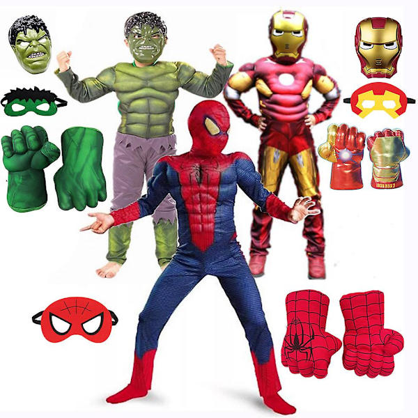 Barn Superhjälte Kostymer Spiderman Hulk Captain America Iron Man Halloween Kläder Flickor och pojkar Avengers Festklänning Captain Set S