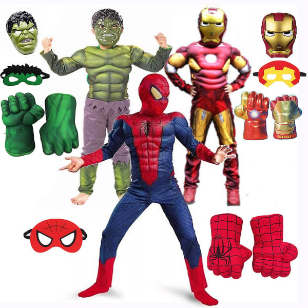 Superheltkostymer for barn Spiderman Hulk Captain America Iron Man Halloween-klær Jenter og gutter Avengers festkjole Hulk Set S