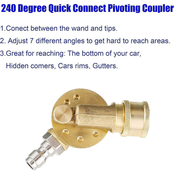 Rensedyse til tagrender, drejelig kobling til højtryksrenserdyse, 240 graders rotation, 1/4\" Quick Connect, 4500 PSI