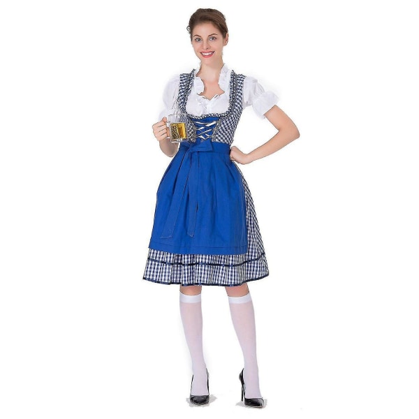 Rask levering Dame Tysk Dirndl Kjole Kostymer For Bayersk Oktoberfest Halloween Carnival Blue 3XL