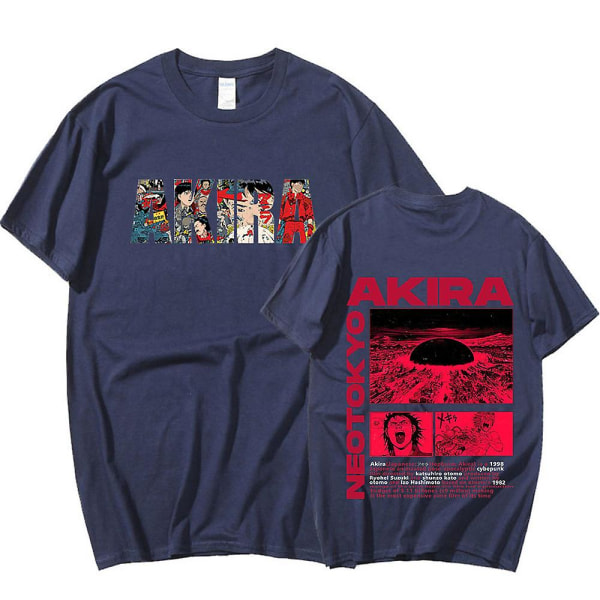 Japansk Anime Neo Tokyo Akira T-shirt Film Science Fiction Manga Shotaro Kaneda Kortærmede T-shirts til mænd 100 % bomuld T-shirt Navy blue M