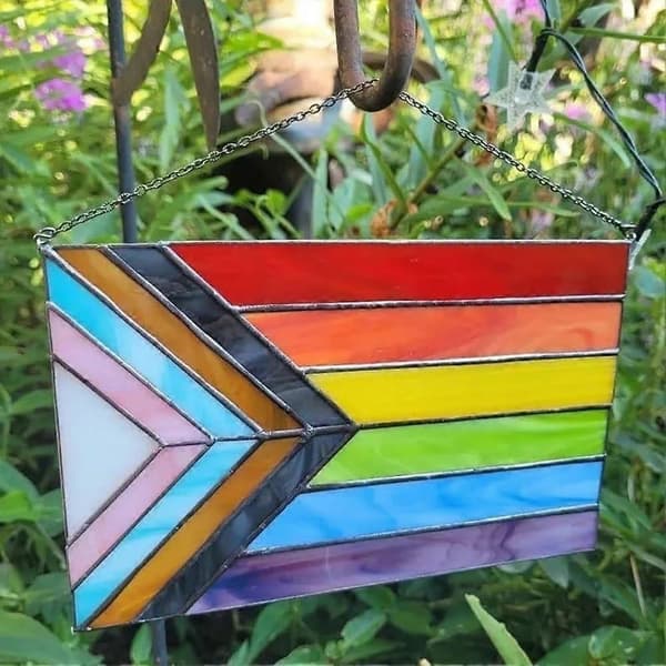Progress Pride Glasmosaik Flag Solfanger, Pride Flag Solfanger til Vinduer, Pride Flag Akryl Solfanger Håndværk, Vinduesindretningsgave 3pcs