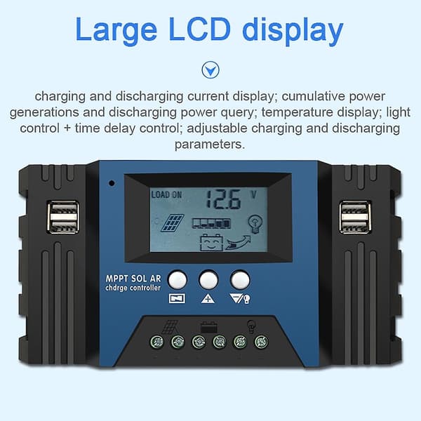 100A MPPT Solarladdningsregulator 12/24V Autofokus Solpanelregulator Batteri Intelligent Regul