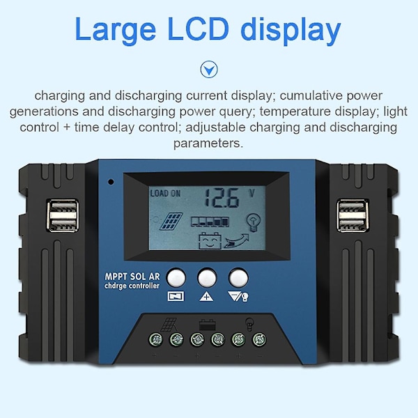 100A MPPT Solcelle Opladningscontroller 12/24V Auto Fokus Solpanel Controller Batteri Intelligent Regulering