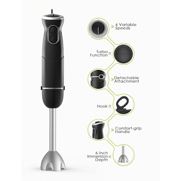 homgeek 500W Stavblender 3 i 1, 6-Hastigheds Elektrisk Håndholdt Blender med Turbo Funktion