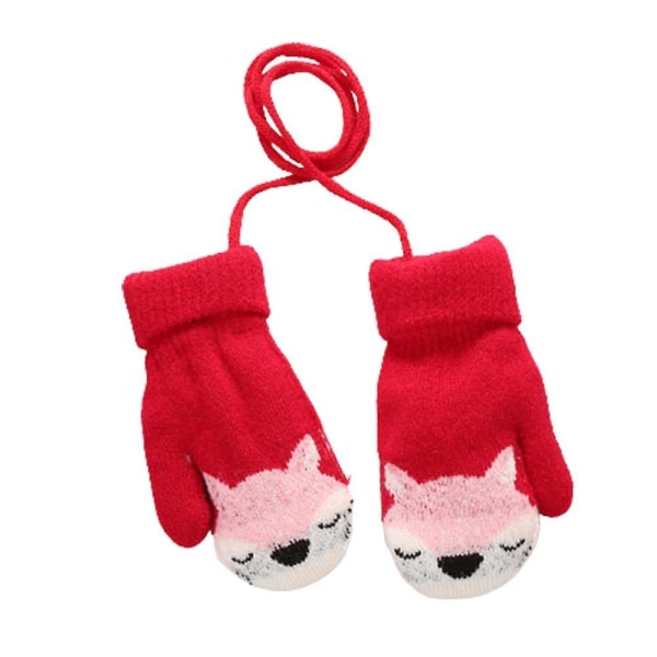 Barn Baby Cartoon Söta stickade vantar Vinter varma handskar på String Pojkar Flickor Present Red