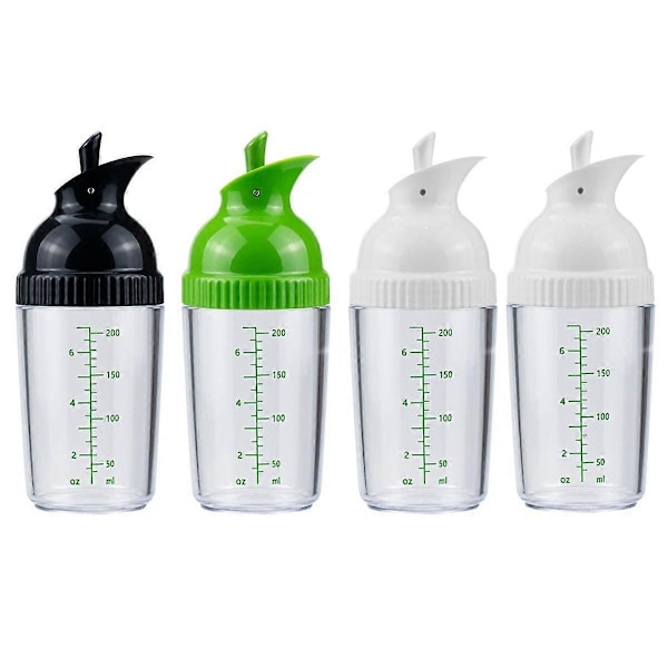 4-pak Salatdressing Shaker, 200 ml Dressing Mixer Shaker Flasker, Sort & Hvid & Grøn