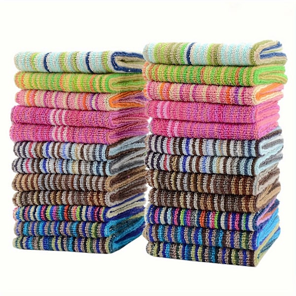 Uusi tyyli 12/24 kpl Premium-puuvillainen raidallinen tiskirättisetti - Erittäin paksu ja kestävä, superpehmeät neliöpyyhkeet keittiön siivoukseen, nopeasti kuivuva, välttämätön