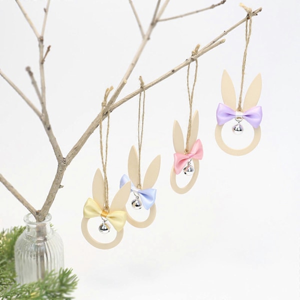 Påsk Trähänge Kanin Klocka Rosett Hängen Hängande Ornament