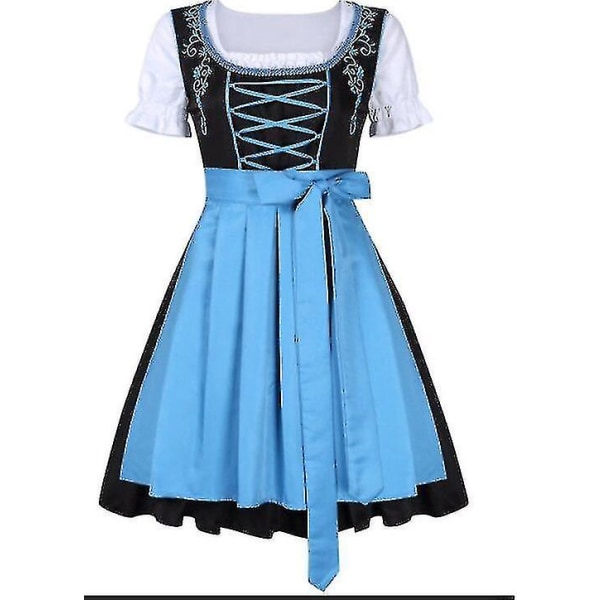 Rask levering tysk Wench Beer Maid Costume Bayersk Oktoberfest Dirndl Dress+top+forkle Blue XXL