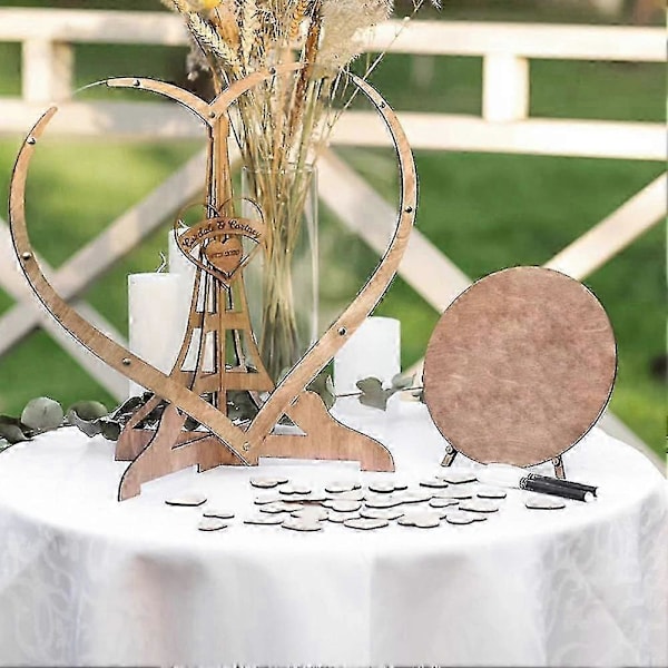 Bryllupsgjestebok i tre, hjerteformet, ornamenter, transparent dråpe, 3d, antikk minneboks, signatur