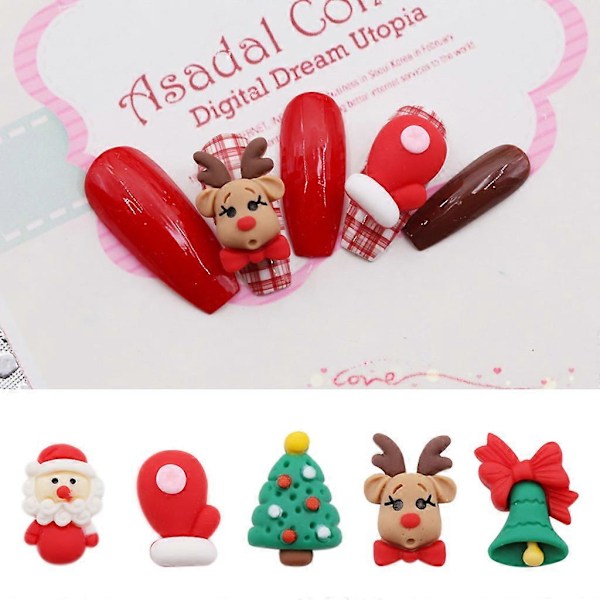 5 st Xmas 3D Nageldekorationer Nyår Manikyr Jul Nagelberlocker För Nagel