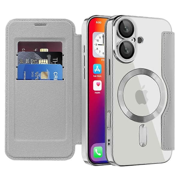 Til iPhone 16 Plus etui kompatibel med MagSafe RFID-blokerende lædertelefoncover - Titaniumgrå Multicolor Titanium Grey