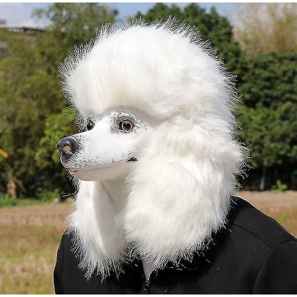 Jul, hvid puddel Hundehoved Festmaske Latex Animal Cosplay Fancy Maske Sjove Voksen Kostume Rekvisitter Høj kvalitet