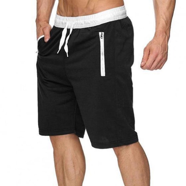 Solid strandshorts med snøring for menn Sommer uformelt elastisk midje Halvbukser Badebukser Badetøy Black M