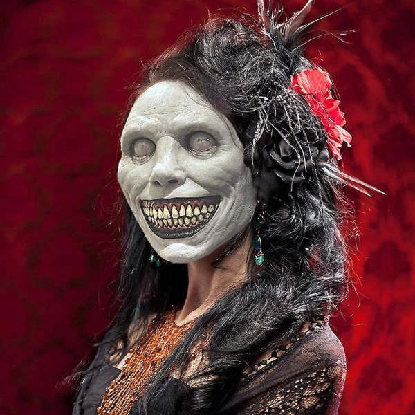 Halloween Glad Exorcist Mask Leende Vitögd Demon Huvudbonad Terror Latex Mask Halloween Festtillbehör Cos Kostym Dressing Hög kvalitet White