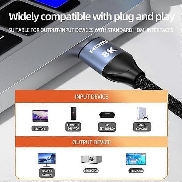 HDMI 2.1 8K 48 Gbps-kabel, 0,5 m, Ultra High Definition HDMI-videokabel, stöder 8K 60 Hz