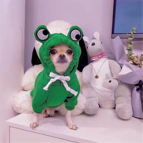 Hunde-hettegenser, Sweatshirt for søte hundeklær, varme klær for liten middels stor hund, katt, chihuahua Green Frog XS