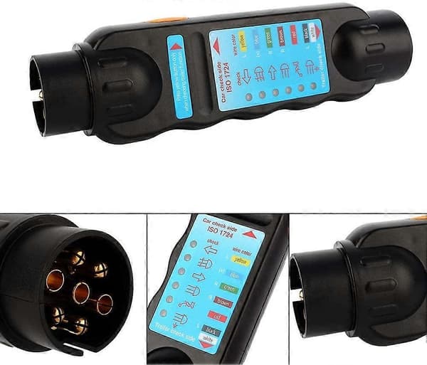 Pin Trailer Tester Værktøj, 7-pin 12V Træk Trailer Strimmel Stik Socket Forbindelse Tester Diagnostisk Tester Sort