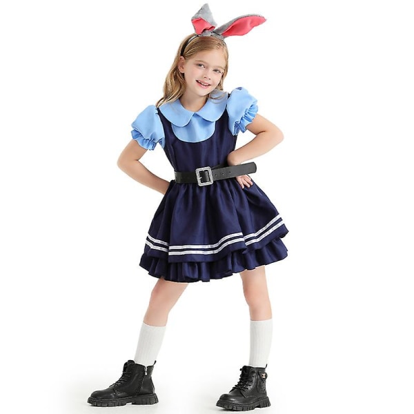 Cute Crazy Zoot Halloween Cosplay Girls Judy Hopps Rabbit Police Uniform Costume 5-7 Years Old