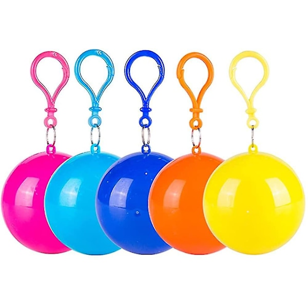 5-pack Portabla Engångs Regnponchos i Boll för Resor Camping Utomhus, Flerfärgad