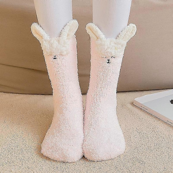 1 Par Vuxenstrumpor Tecknad Katt Kanin Alpacka Giraff Kyckling Luddiga Tjocka Stretchiga Varma Korallfleece Höst Vinter Golv Sovstrumpor