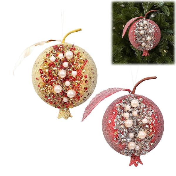 Granatäppleformad julgranskula - Glittrande paljetter & glitter - för jul & nyår Red