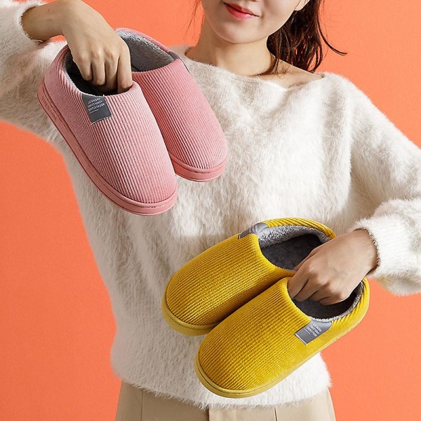 Unisex ensfarvede altomfattende varme tøfler fortykkede åndbare varme sko pink 40